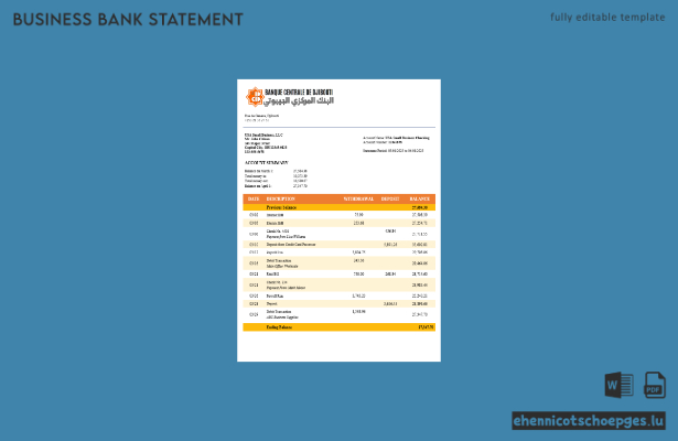 Beispiel eines Kontoauszugs des Firmengirokontos der Zentralbank von Dschibuti (Word- und PDF-Datei)